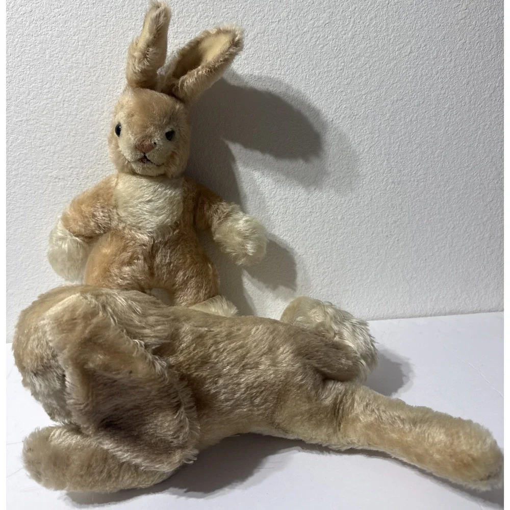 Vtg Bunny Rabbit Steiff Originals Floppy Hansi Ear Button Mohair Twist LOT Of 2